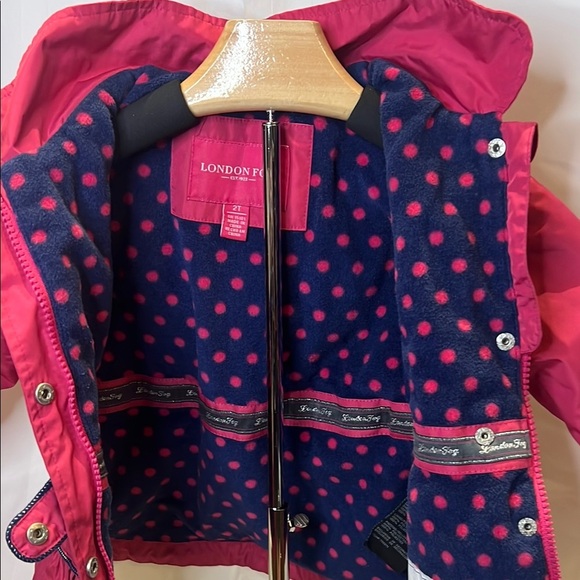 London Fog Pink and Blue fleece lined Jacket with Belted Waist - Picture 6 of 7